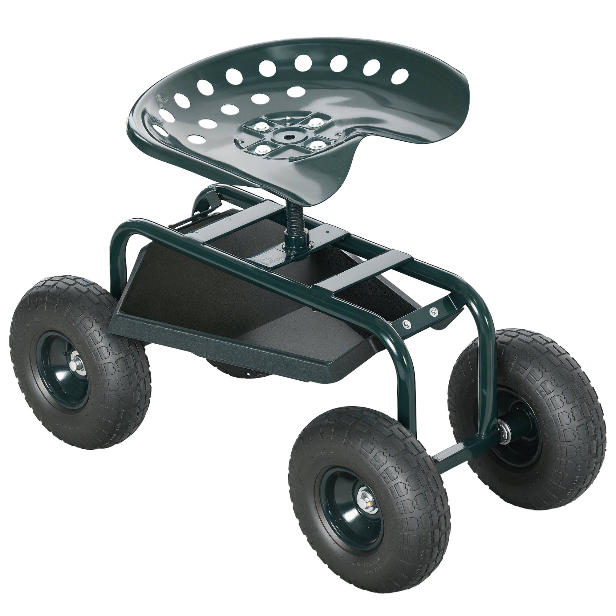 Outsunny - Chaise roulante pivotante 360° réglable en hauteur avec plateau outils charge max. 150 kg vert - Outsunny