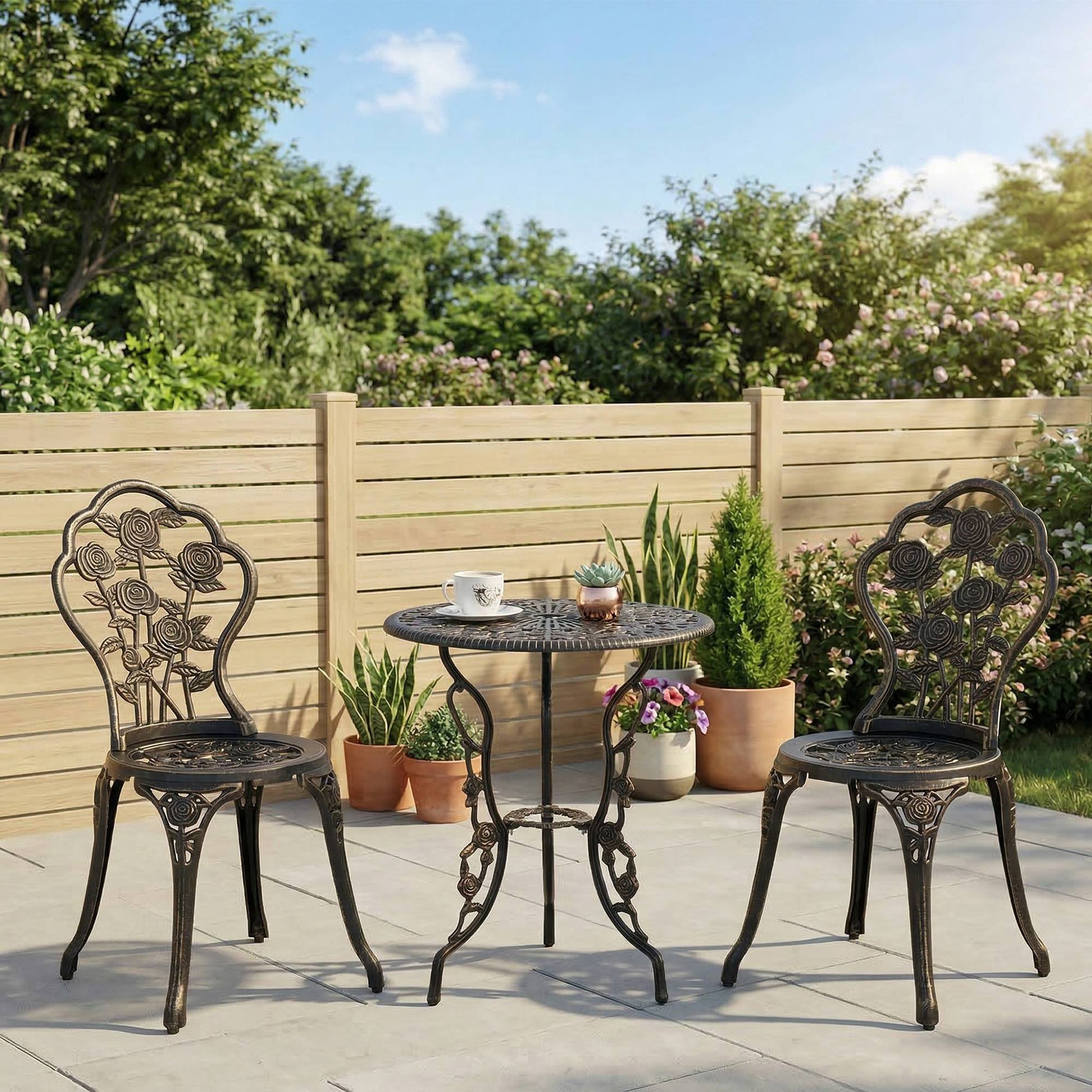Ensemble de jardin pour 2 personnes, salon de jardin, coin salon, ensemble de balcon, ensemble de mobilier de balcon, table et chaises, bronze - Image 3