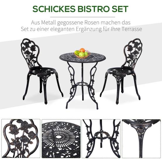 Ensemble de jardin pour 2 personnes, salon de jardin, coin salon, ensemble de balcon, ensemble de mobilier de balcon, table et chaises, bronze - Image 7