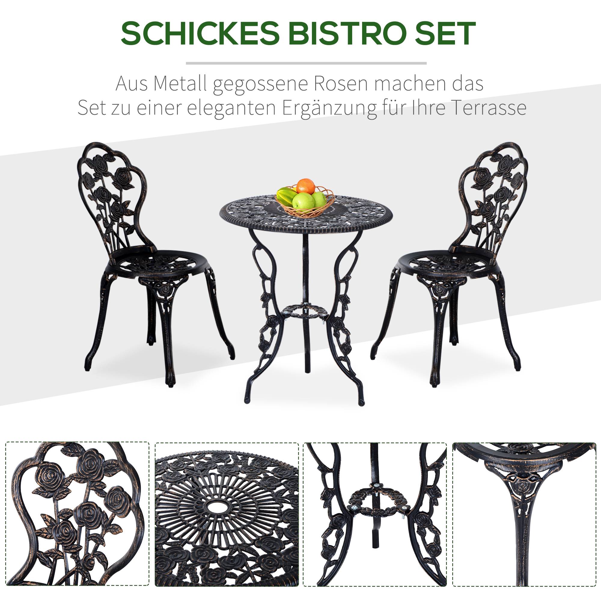 Ensemble de jardin pour 2 personnes, salon de jardin, coin salon, ensemble de balcon, ensemble de mobilier de balcon, table et chaises, bronze - Image 7