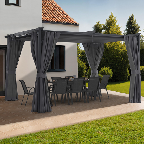 Pergola édition intégrale moustiquaire toit rétractable 3x4M et 4 rideaux gris - Imagen 4