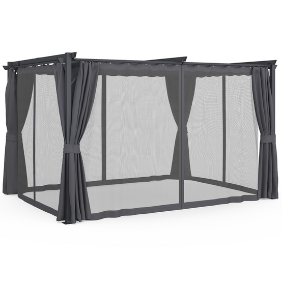 Pergola édition intégrale moustiquaire toit rétractable 3x4M et 4 rideaux gris - Imagen 2
