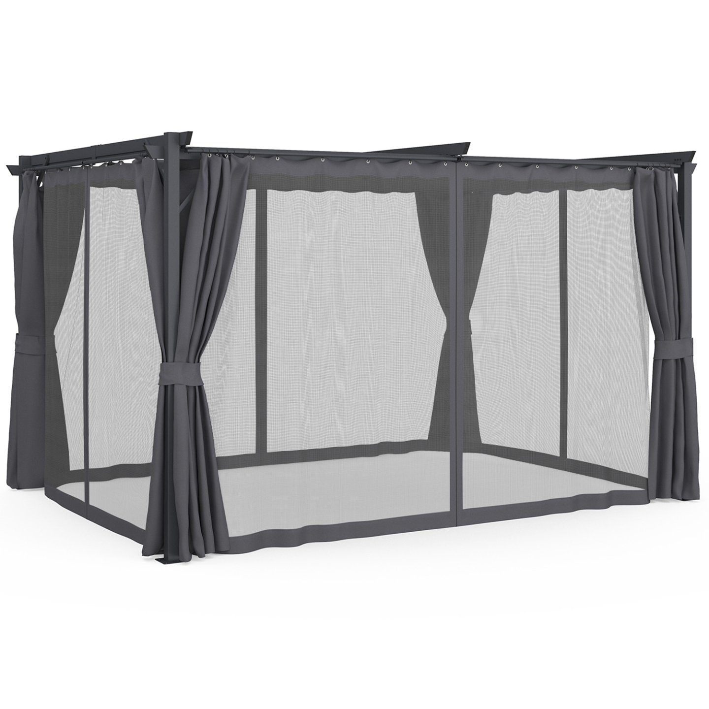 Pergola édition intégrale moustiquaire toit rétractable 3x4M et 4 rideaux gris - Imagen 2