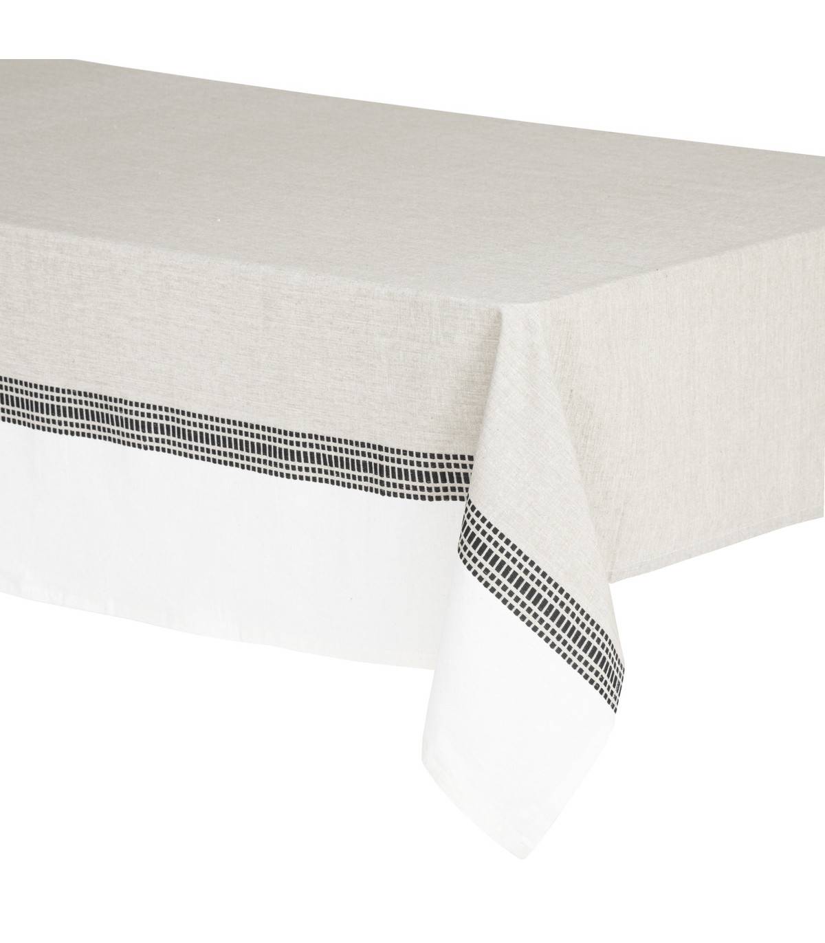 Nappe en coton bicolore Beige Lin et Blanc 150 x 250 cm - Imagen 1