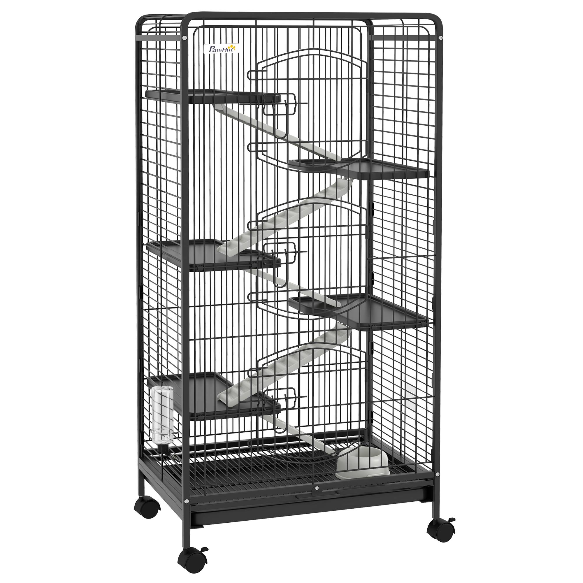 Grande Cage Métal Furets Lapins 5 Plateformes Sur Roulettes 61x44x131cm Noir - ComfortXL Outdoor Living - Image 2