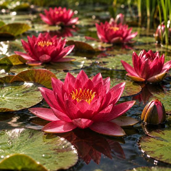 Nénuphar nain rouge - Nymphaea pygmaea - 1x nénuphar multiflore et panier - Image 2