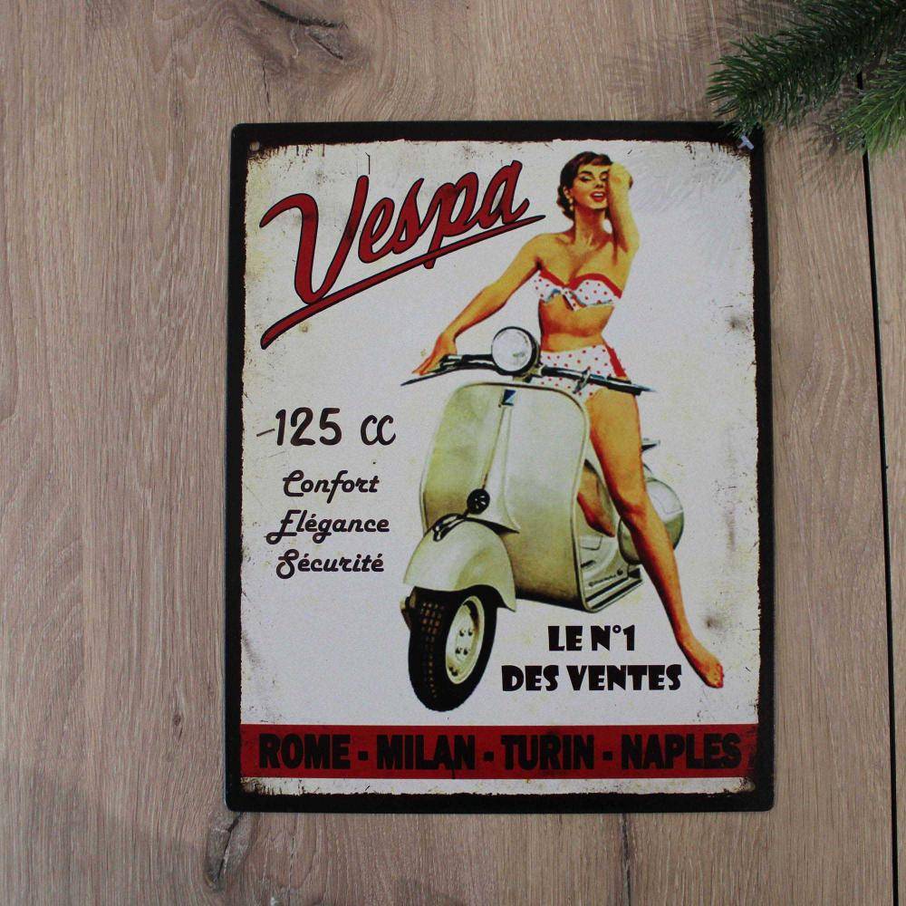 Antic Line Creations - Plaque vintage en métal 22 x 28 cm Vespa - Imagen 2