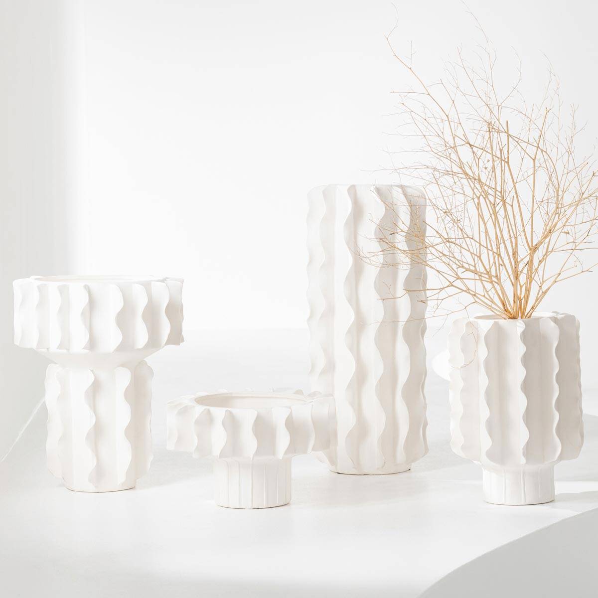 J-Line - Vase Cylindrique en Céramique "Helix" 44cm Blanc - Image 3