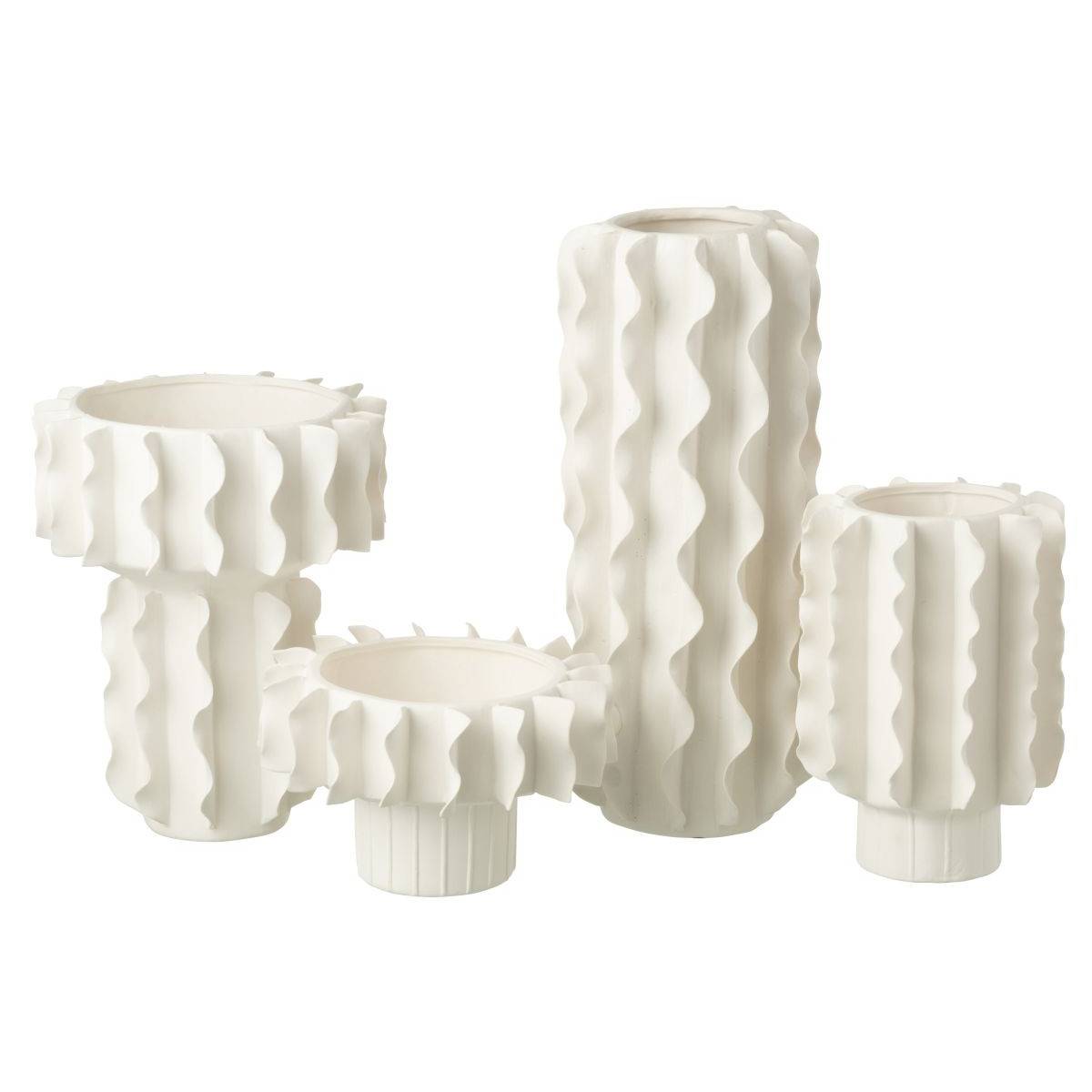 J-Line - Vase Cylindrique en Céramique "Helix" 44cm Blanc - Image 2