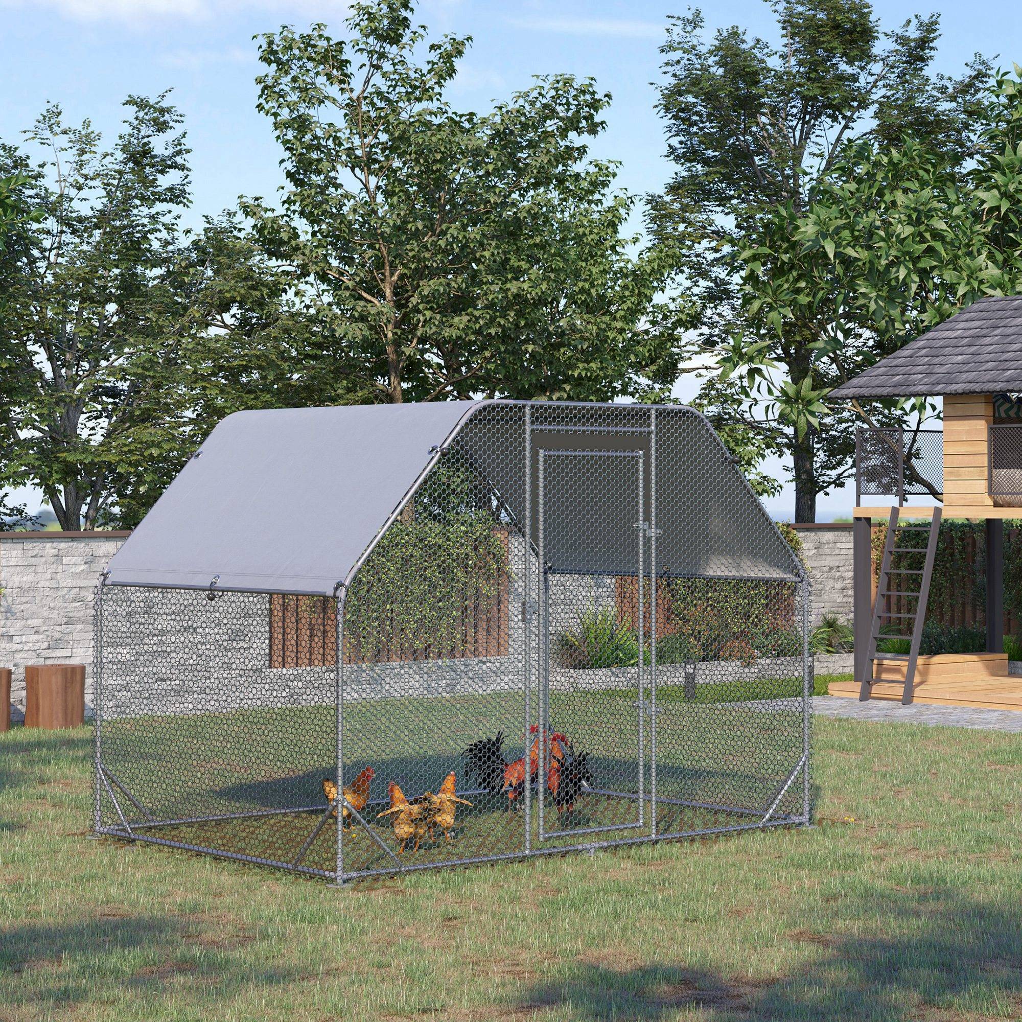 Poulailler avec couvercle pour 4 à 6 poules en acier, 280 x 190 x 195 cm - Image 4
