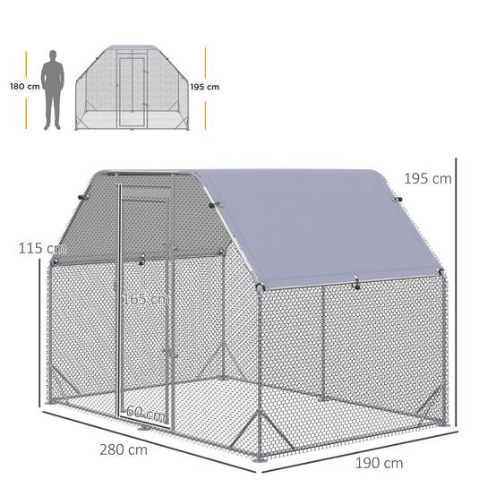 Poulailler avec couvercle pour 4 à 6 poules en acier, 280 x 190 x 195 cm - Image 5