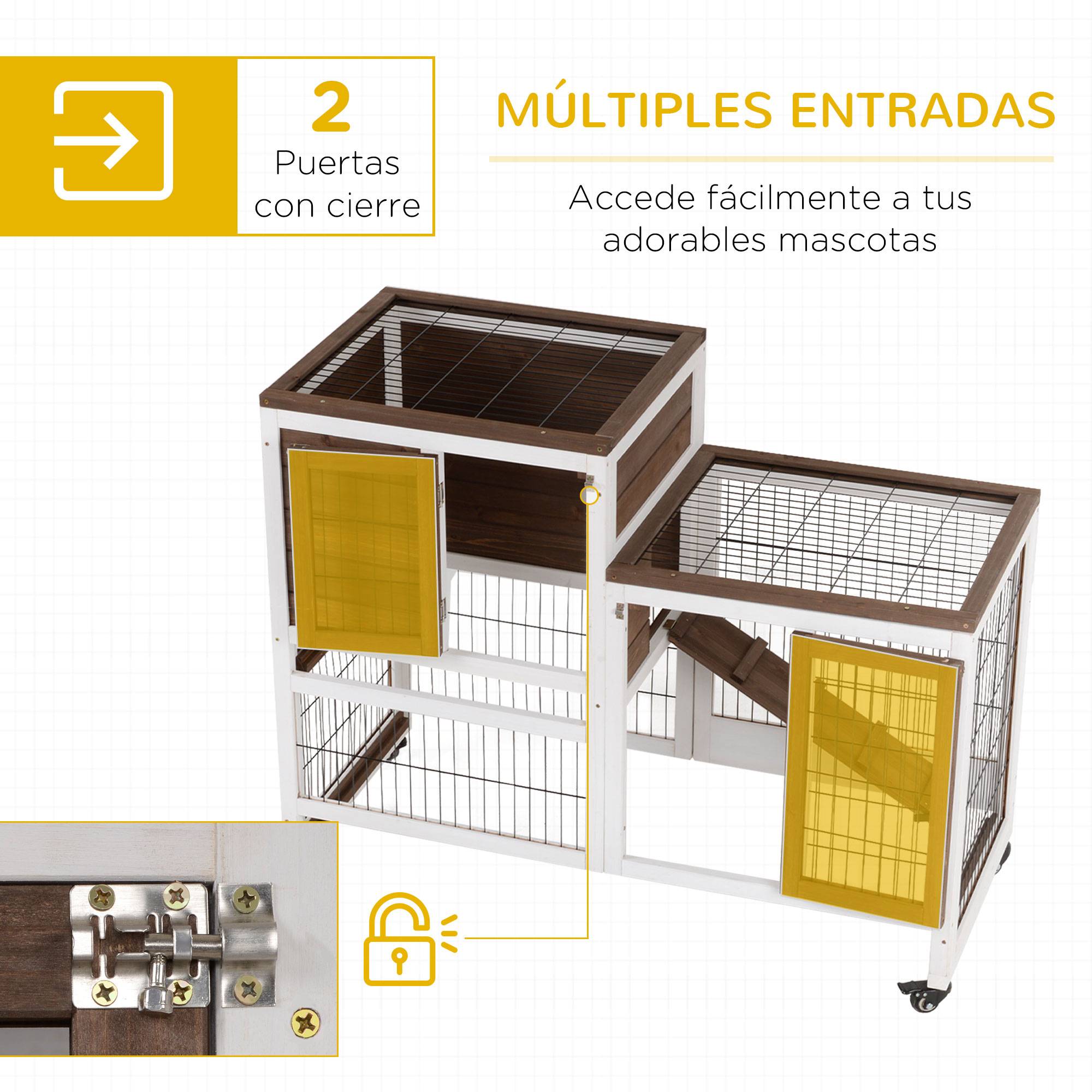 ComfortXL - Clapier Intérieur à 2 Étages en Bois sur Roulettes pour Rongeurs 110 cm Marron - ComfortXL Outdoor Living - Image 7