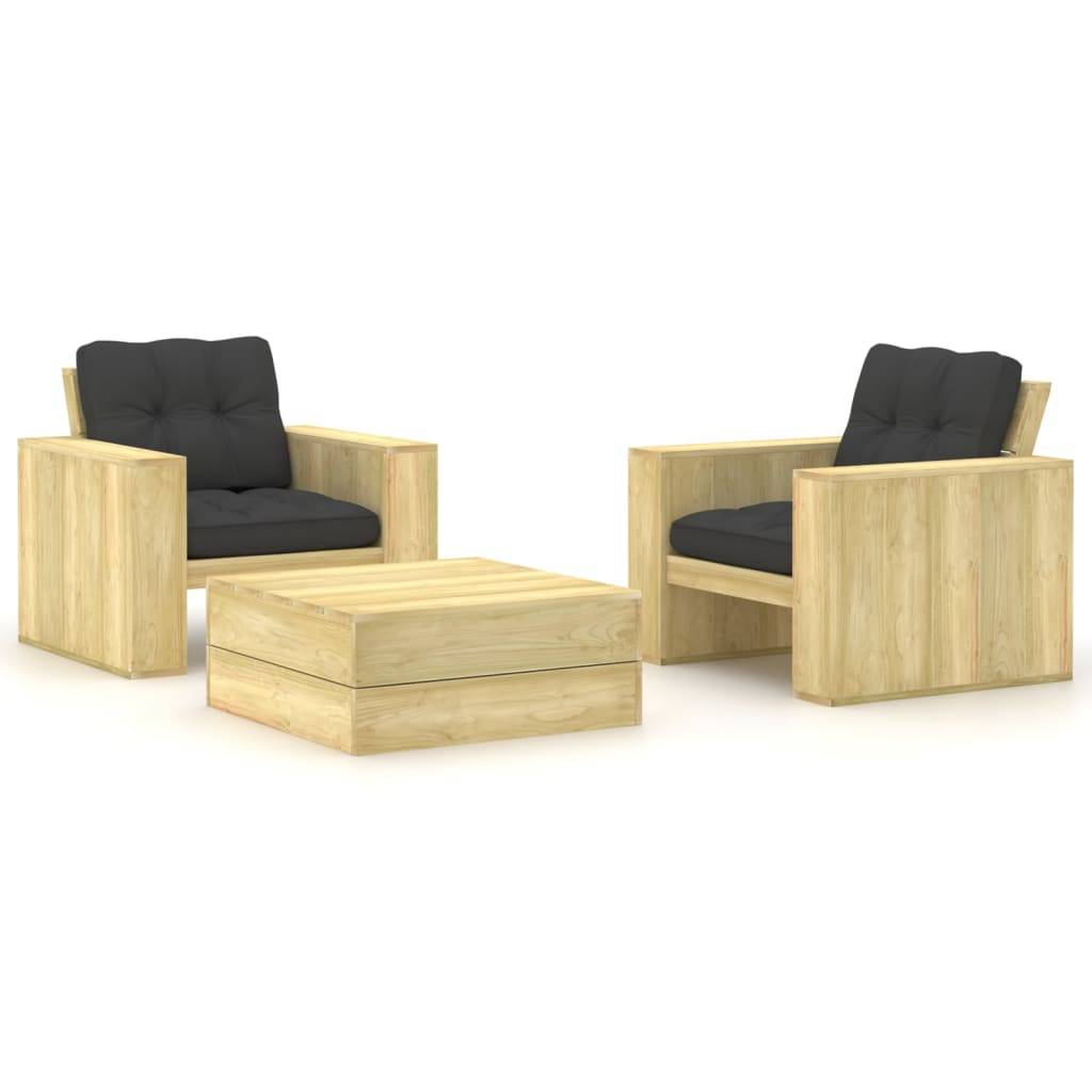 Helloshop26 - Salon de jardin meuble d'extérieur ensemble de mobilier 3 pièces avec coussins bois de pin imprégné - Imagen 1