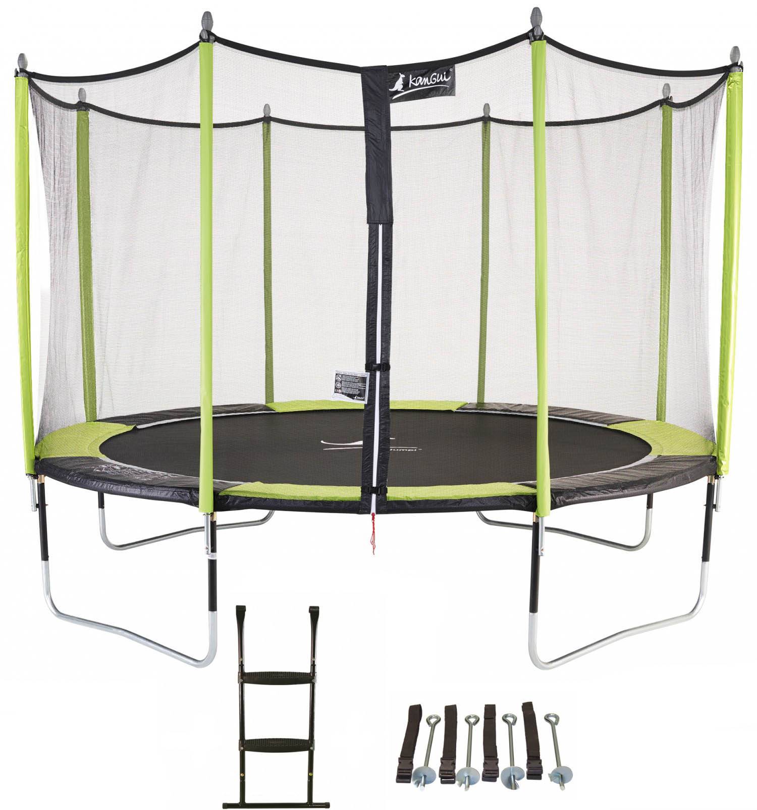 Kangui - Trampoline Ø 430 cm + filet + échelle + kit d'ancrage - JUMPI 430 - Noir/Vert Kangui - Image 1
