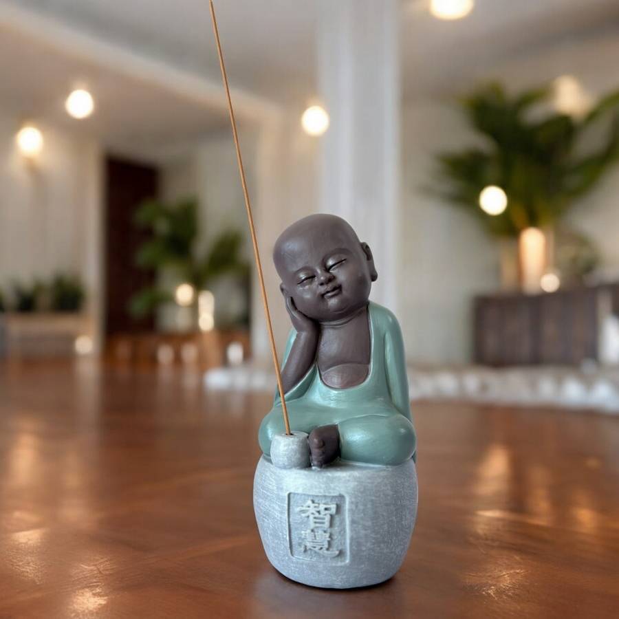 Zen Light - Statue Bonze Porte-Encens Intélligence-Figurine Porte-bonheur -Fabrication Artisanale -Calligraphie FengShui-Cadeau-H14cm–Zen'Light - Image 5