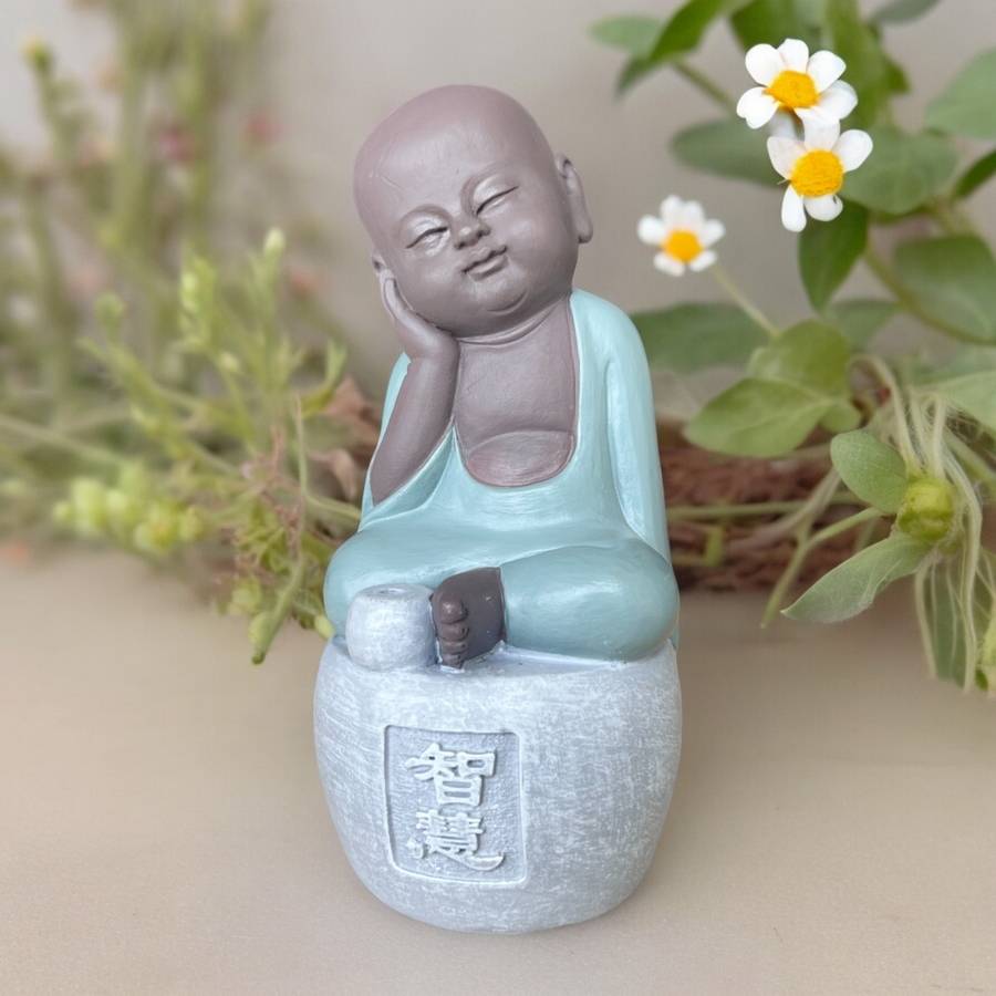Zen Light - Statue Bonze Porte-Encens Intélligence-Figurine Porte-bonheur -Fabrication Artisanale -Calligraphie FengShui-Cadeau-H14cm–Zen'Light