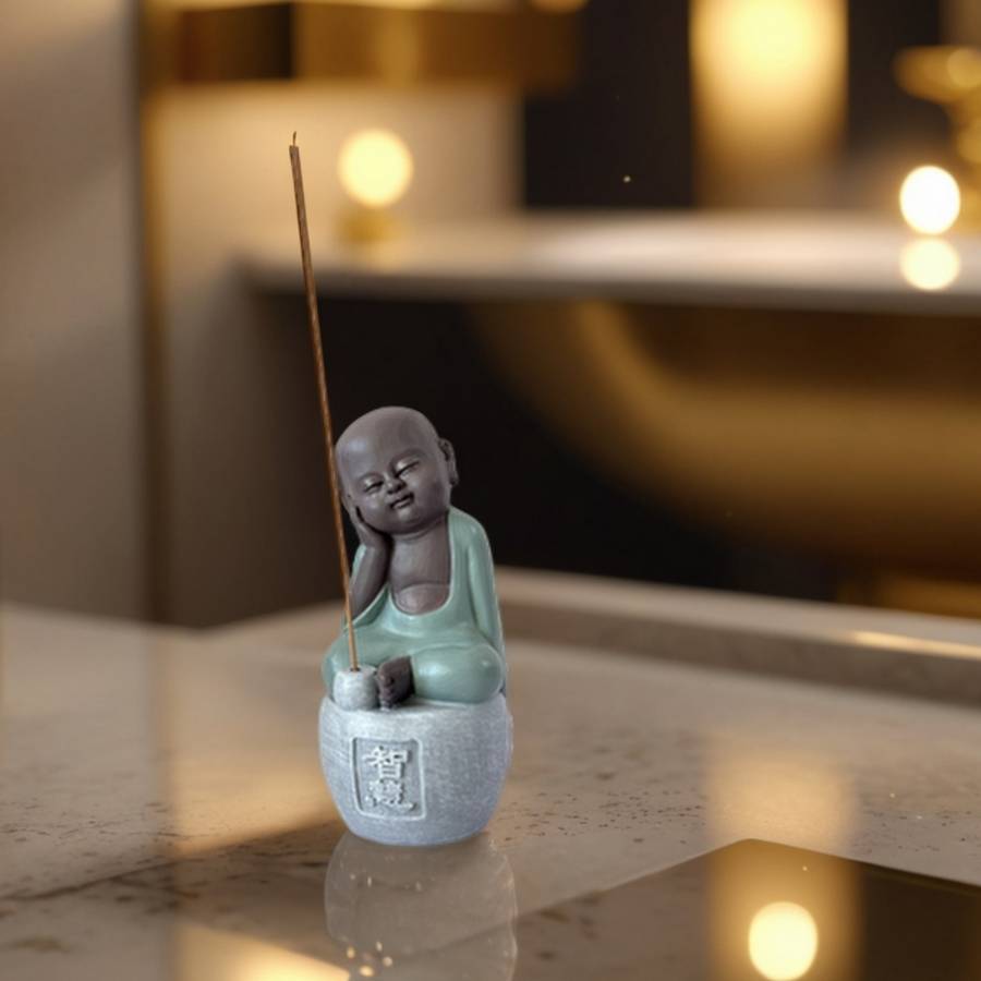 Zen Light - Statue Bonze Porte-Encens Intélligence-Figurine Porte-bonheur -Fabrication Artisanale -Calligraphie FengShui-Cadeau-H14cm–Zen'Light - Image 3