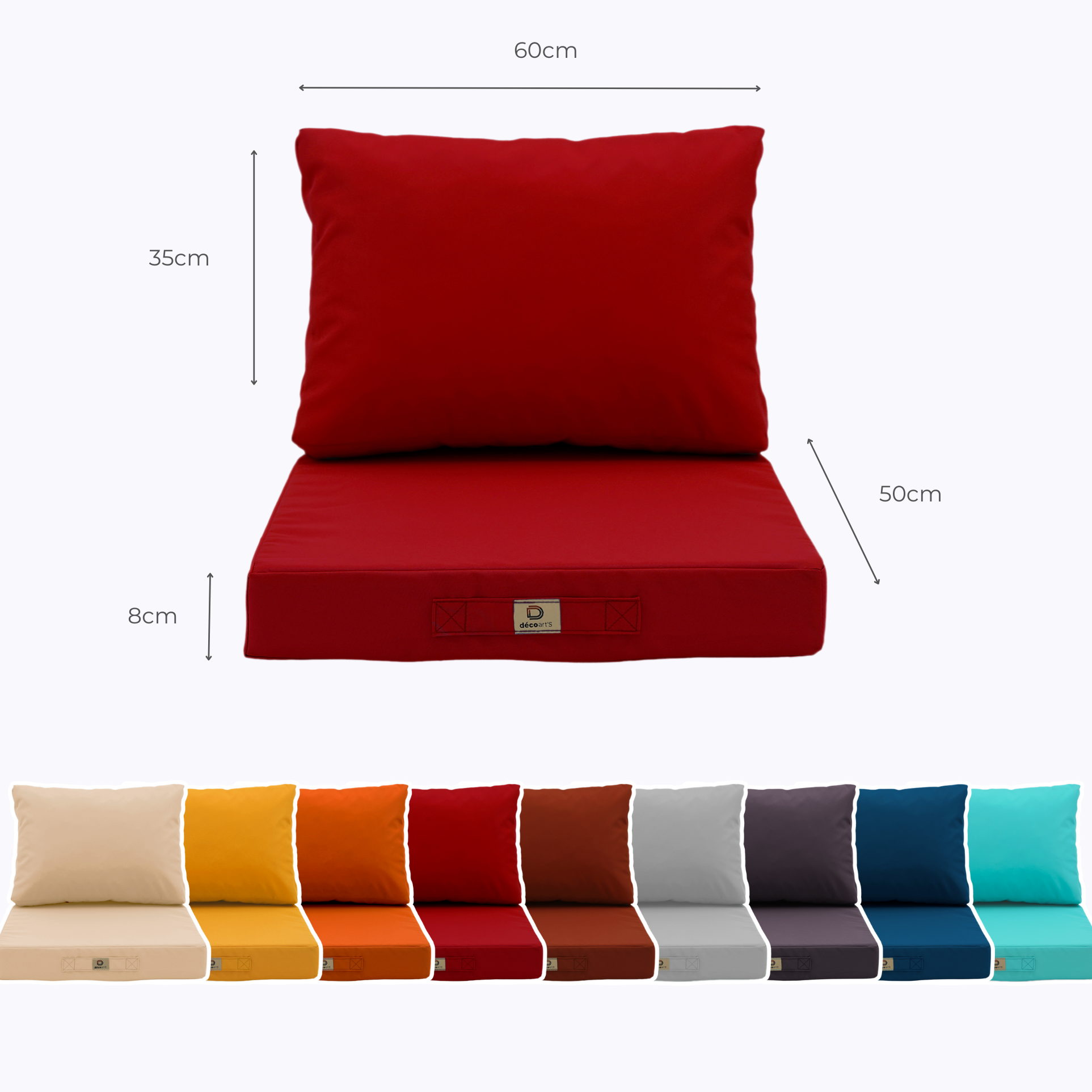 Coussins pour salon de jardin déhoussable 50x60cm Rouge - Déco arts - Image 5