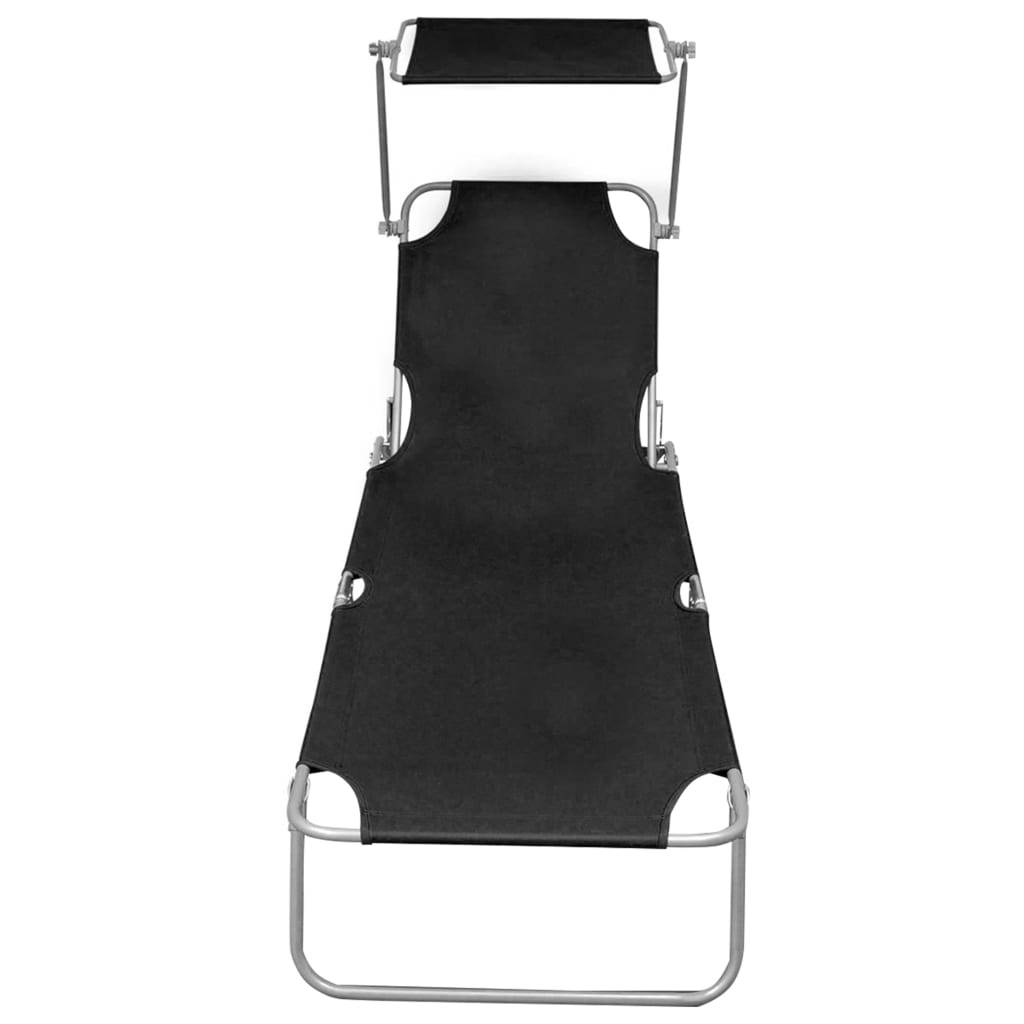 Helloshop26 - Transat chaise longue bain de soleil lit de jardin terrasse meuble d'extérieur pliable avec auvent noir aluminium - Imagen 2