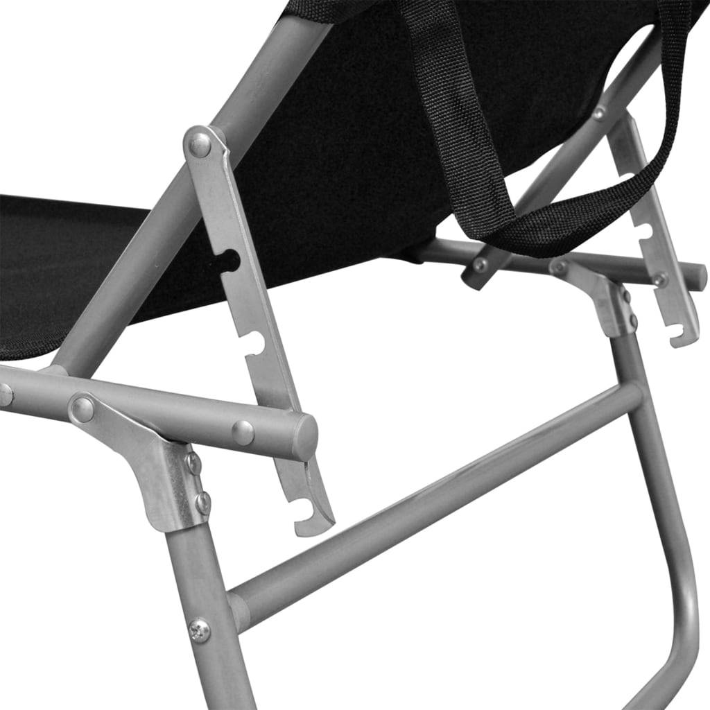 Helloshop26 - Transat chaise longue bain de soleil lit de jardin terrasse meuble d'extérieur pliable avec auvent noir aluminium - Imagen 4