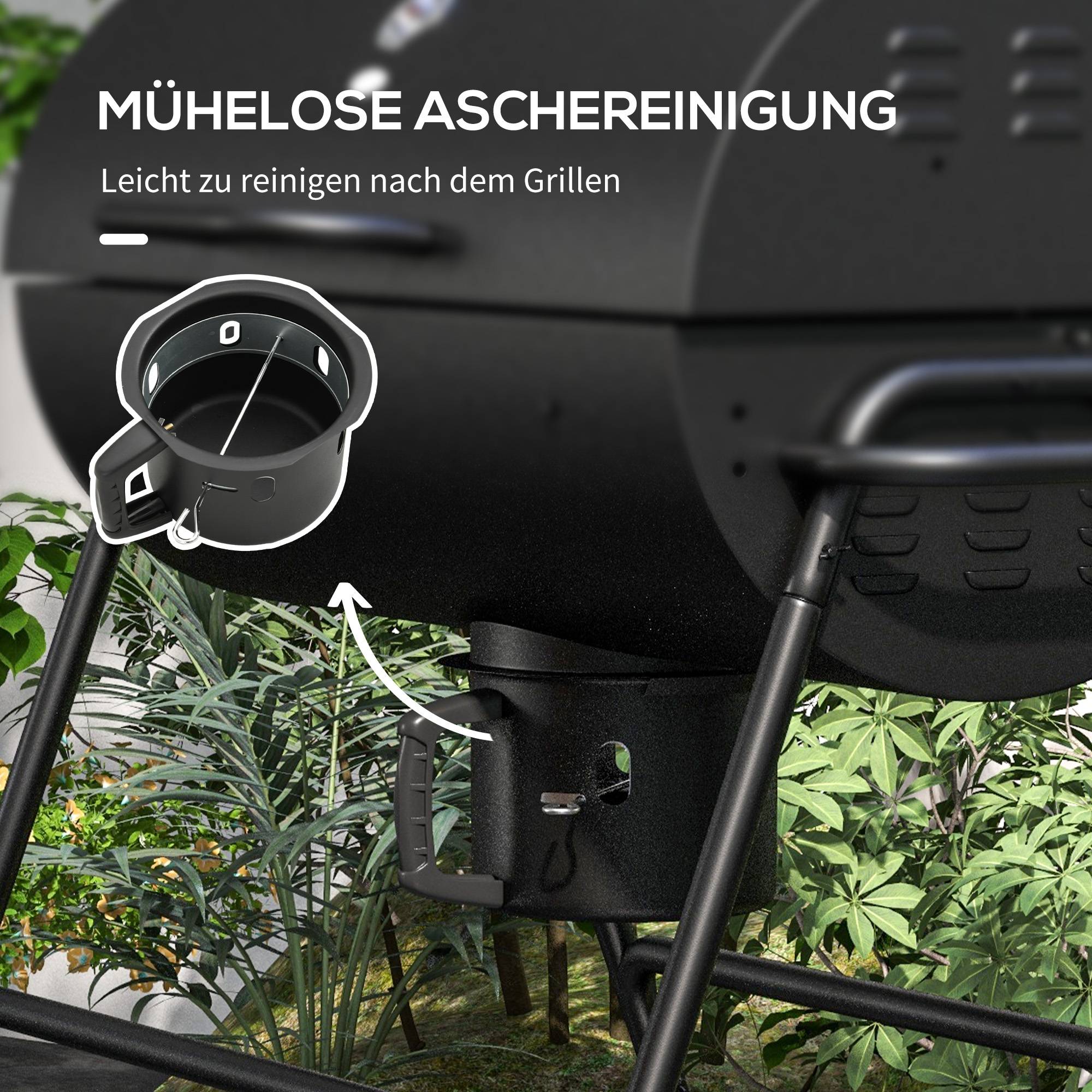 ComfortXL - Barbecue charbon métal jardin avec couvercle thermomètre et roulettes noir 95x71cm - ComfortXL Outdoor Living - Image 7