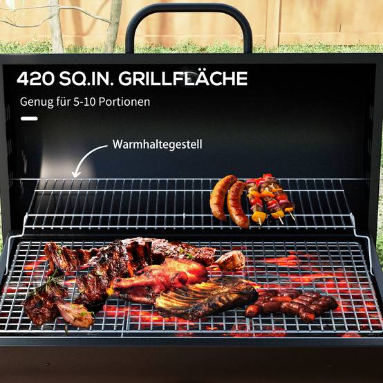 ComfortXL - Barbecue charbon métal jardin avec couvercle thermomètre et roulettes noir 95x71cm - ComfortXL Outdoor Living - Image 4