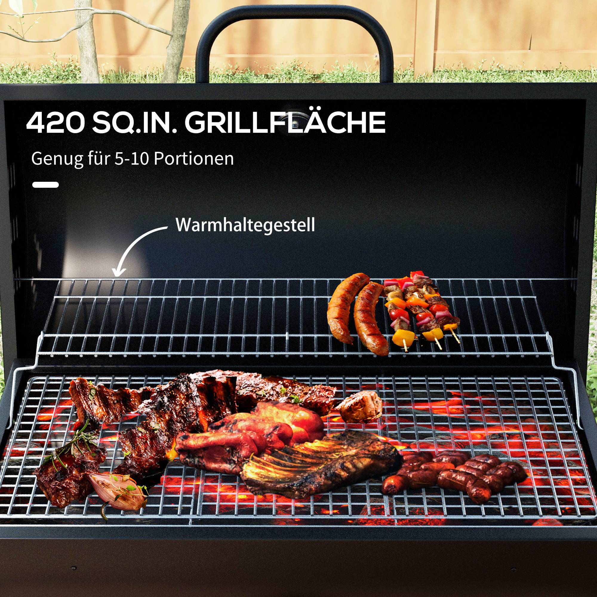 ComfortXL - Barbecue charbon métal jardin avec couvercle thermomètre et roulettes noir 95x71cm - ComfortXL Outdoor Living - Image 4