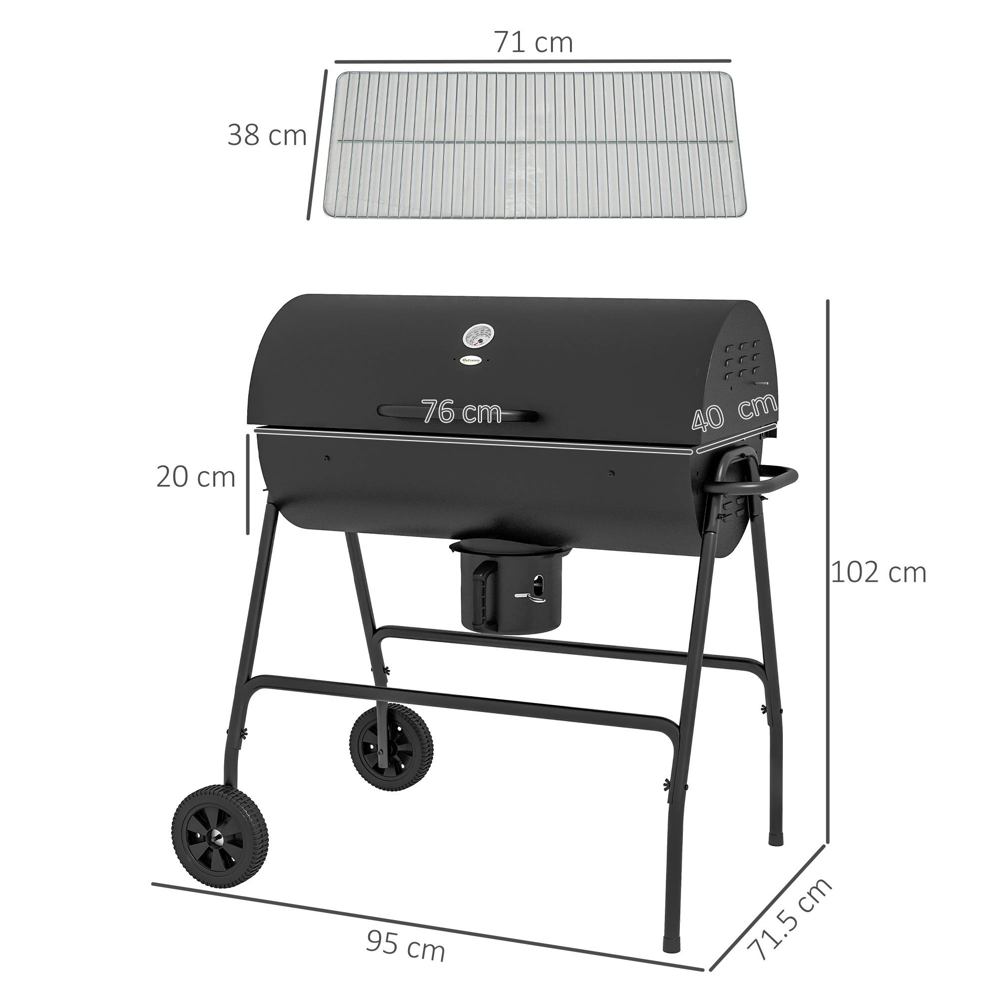 ComfortXL - Barbecue charbon métal jardin avec couvercle thermomètre et roulettes noir 95x71cm - ComfortXL Outdoor Living - Image 3