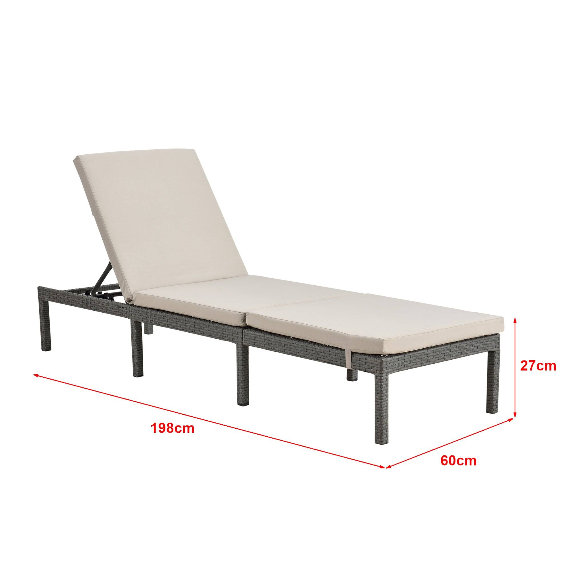 Helloshop26 - Transat bain de soleil cartes avec coussin acier polyester 198 x 60 x 27 cm gris foncé beige - Imagen 2
