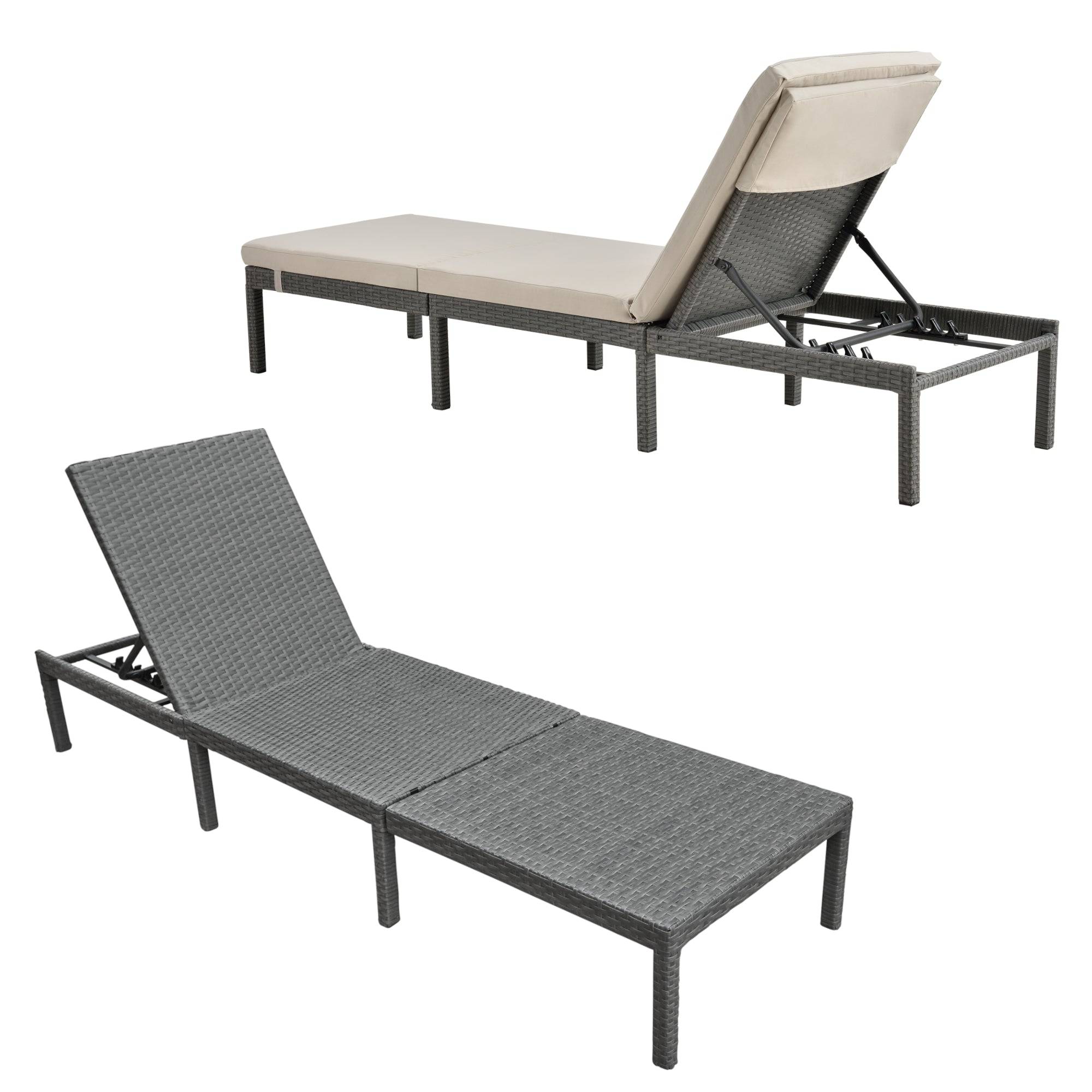 Helloshop26 - Transat bain de soleil cartes avec coussin acier polyester 198 x 60 x 27 cm gris foncé beige - Imagen 3