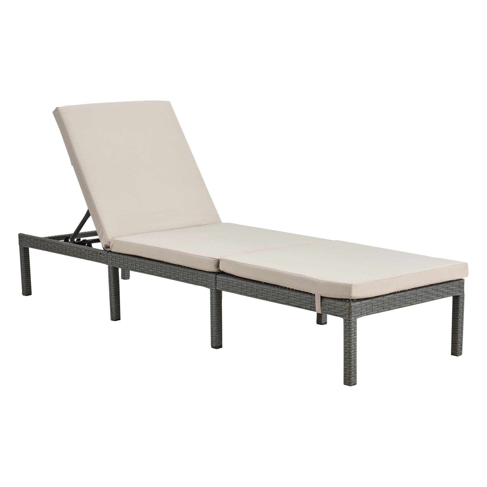 Helloshop26 - Transat bain de soleil cartes avec coussin acier polyester 198 x 60 x 27 cm gris foncé beige - Imagen 1