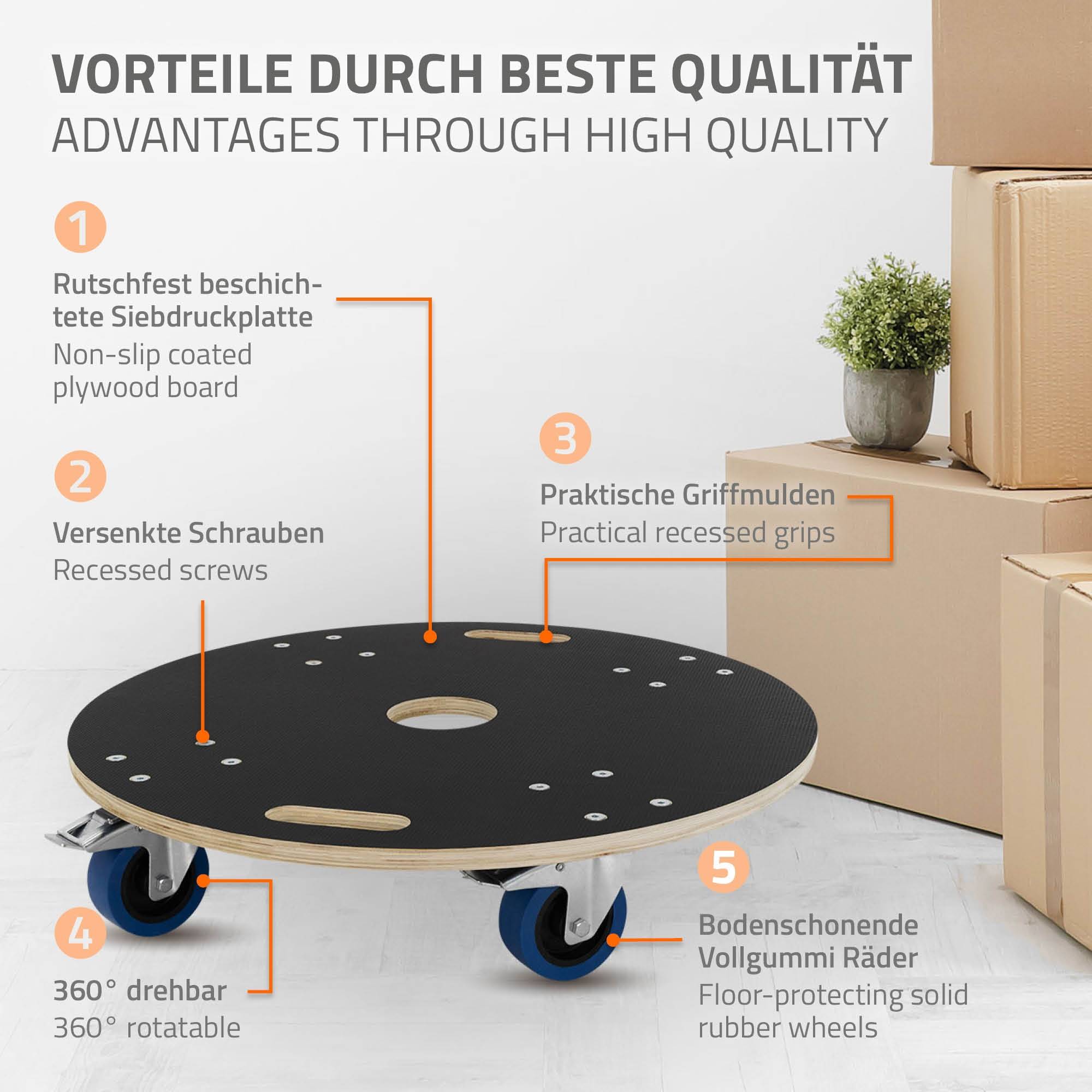 Ecd-Germany - Chariot de transport à roulettes pivotantes 2 freins 800kg de charge rond Ø 67cm - Imagen 3
