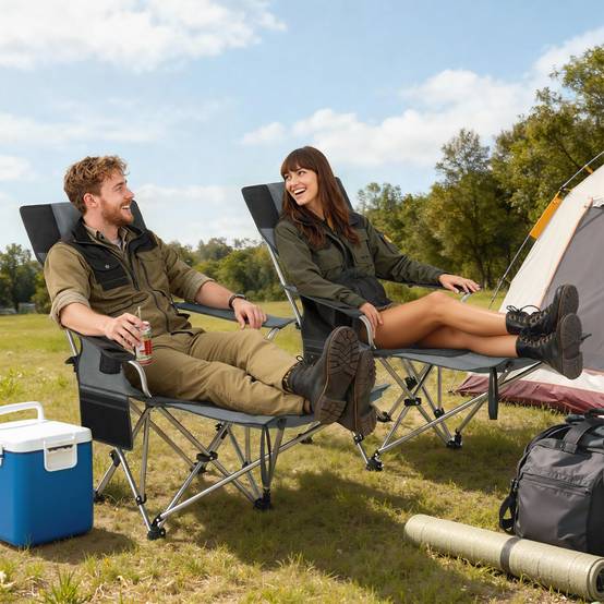 Lot de 2 chaises de camping pliables tissu Oxford gris 125 x 48 x 90 cm - PANGIVO - Image 4