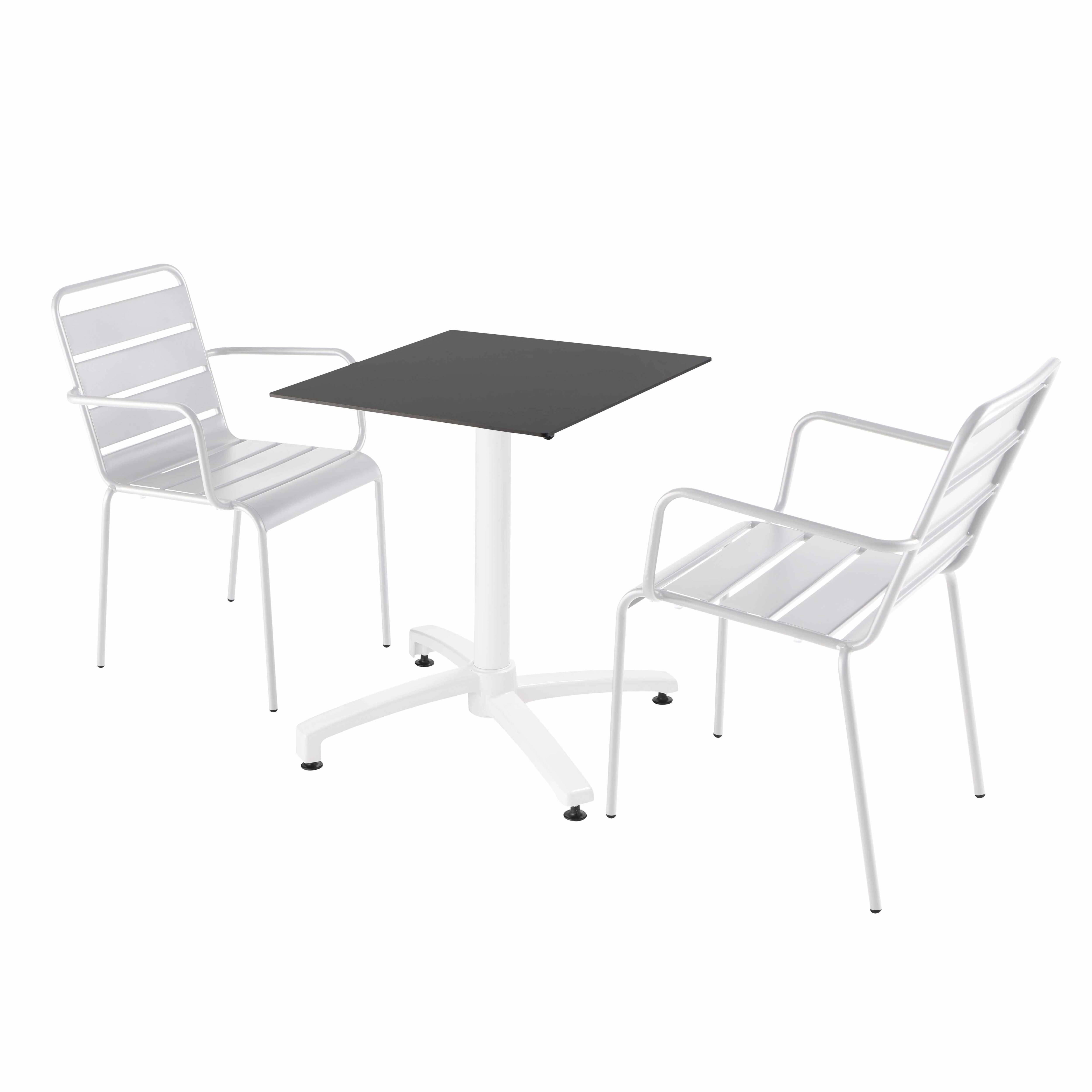 Oviala - Ensemble table de terrasse noir et 2 fauteuils blanc - Oviala - Imagen 1