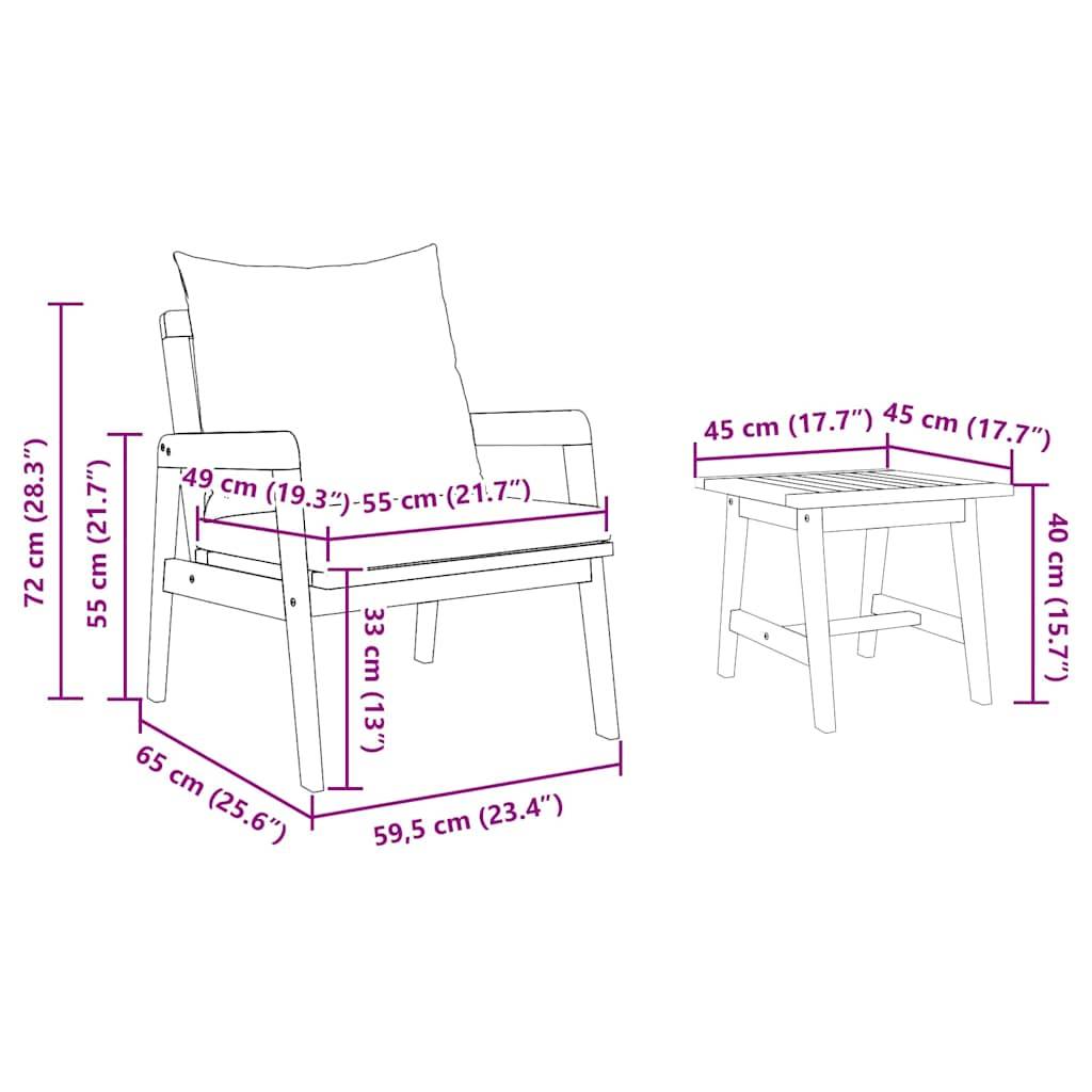 Vidaxl - Ensemble bistrot avec coussin 3 pcs Marron Bois d'Acacia Massif vidaXL 4106456 - Image 3