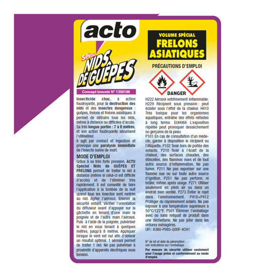 Lot de 2 Aérosol ACTO Spécial NIDS DE GUEPES - Efficacité Professionnelle - Volume spécial Frelons Asiatiques - Image 6