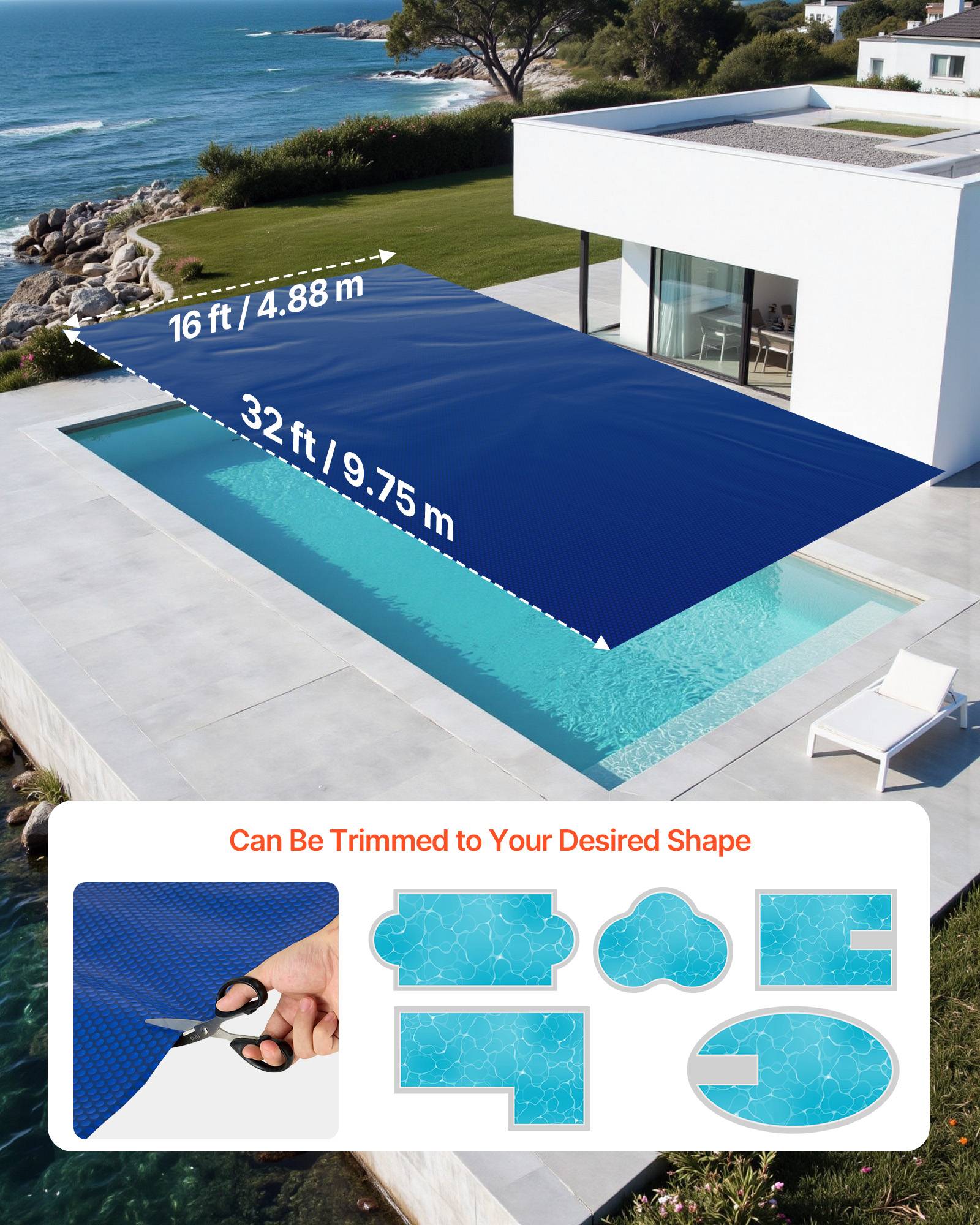 Vevor - VEVOR bâche solaire piscine rectangulaire 9,75 x 4,88 m, 0,4 mm, polyéthylène à bulles, réduit évaporation et conserve la chaleur. - Image 2
