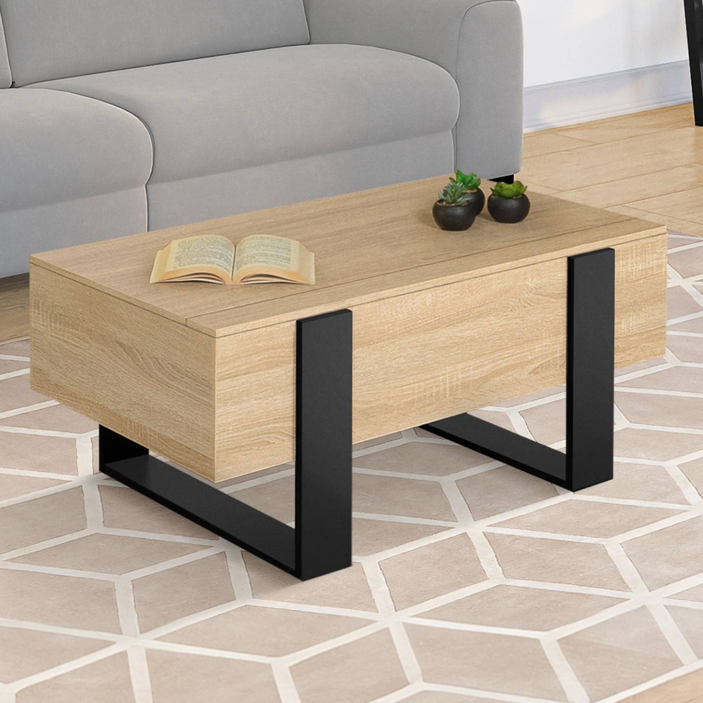 Table basse plateau relevable rectangulaire PHOENIX bois et noir - Image 4