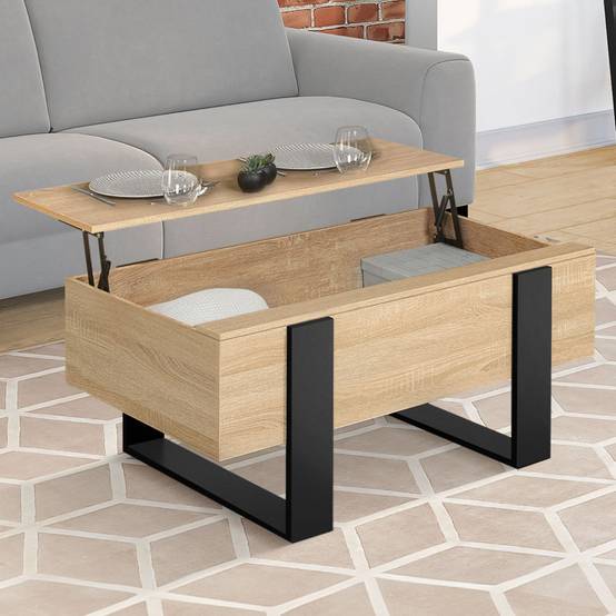 Table basse plateau relevable rectangulaire PHOENIX bois et noir - Image 1