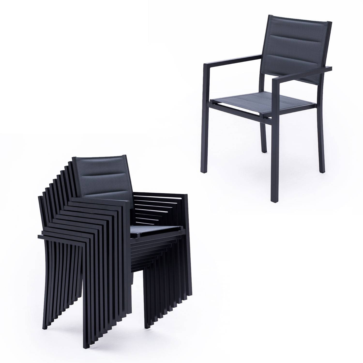 Salon de jardin LAMPEDUSA extensible en textilène gris 10 places - aluminium anthracite - HAPPY GARDEN - Imagen 4