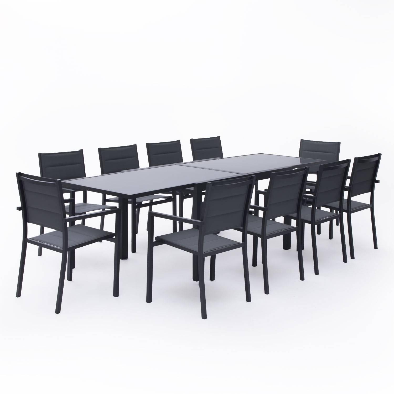 Salon de jardin LAMPEDUSA extensible en textilène gris 10 places - aluminium anthracite - HAPPY GARDEN - Imagen 1