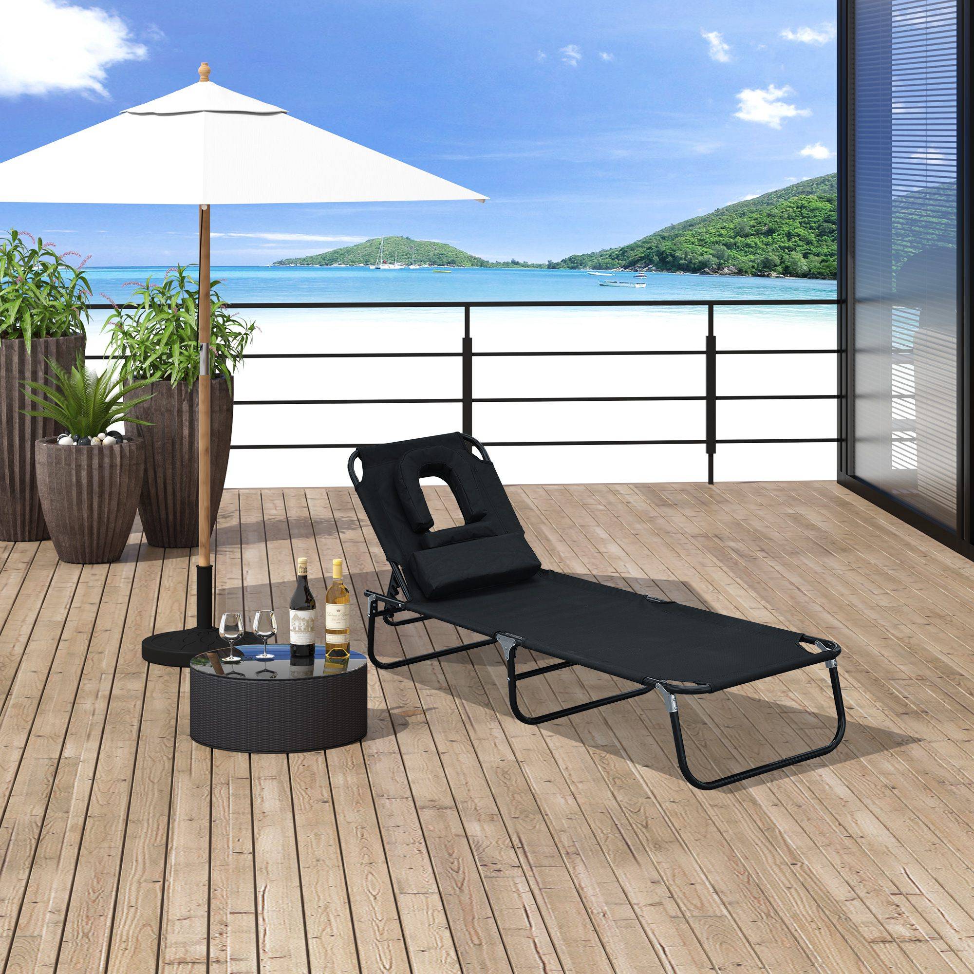 Transat de Jardin Chaise Longue Pliante Bain de Soleil pour Lecture Noir fr63 - Image 4