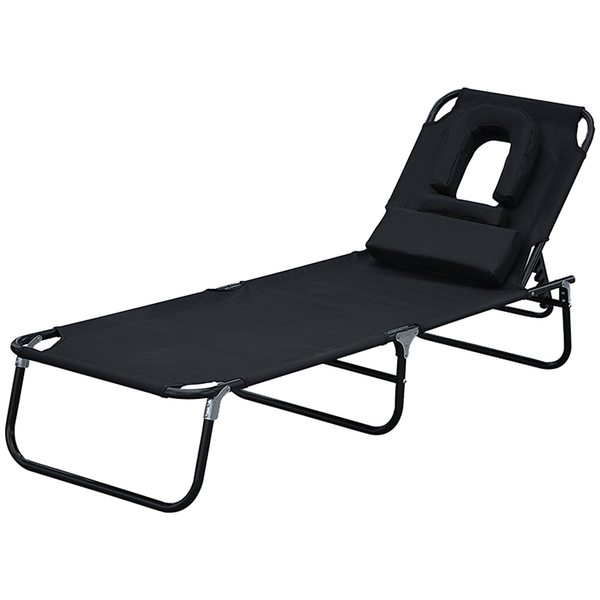 Transat de Jardin Chaise Longue Pliante Bain de Soleil pour Lecture Noir fr63 - Image 2