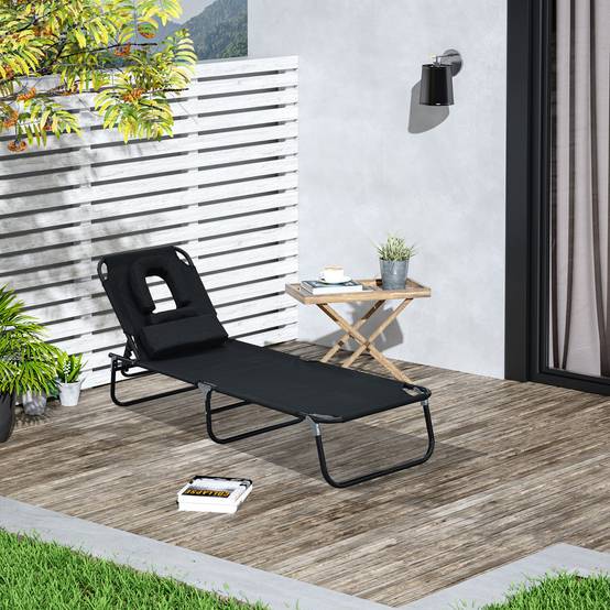 Transat de Jardin Chaise Longue Pliante Bain de Soleil pour Lecture Noir fr63 - Image 3
