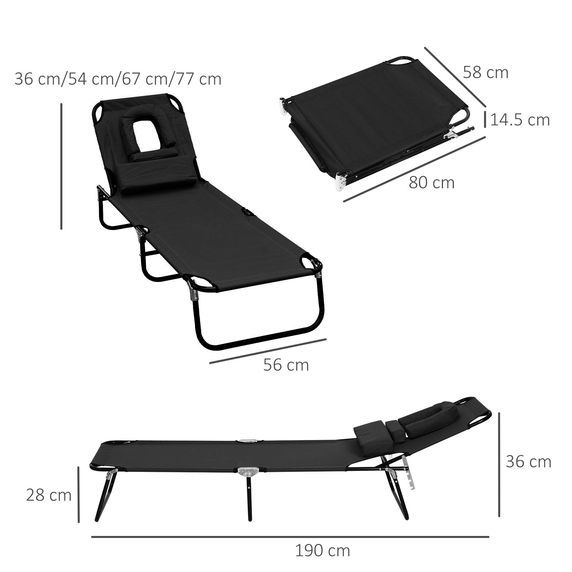 Transat de Jardin Chaise Longue Pliante Bain de Soleil pour Lecture Noir fr63 - Image 5