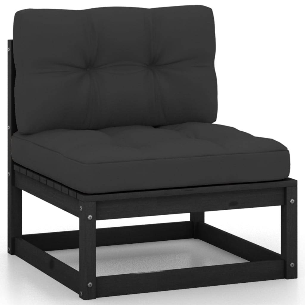 Helloshop26 - Salon de jardin meuble d'extérieur ensemble de mobilier 12 pièces avec coussins noir bois de pin massif - Imagen 4