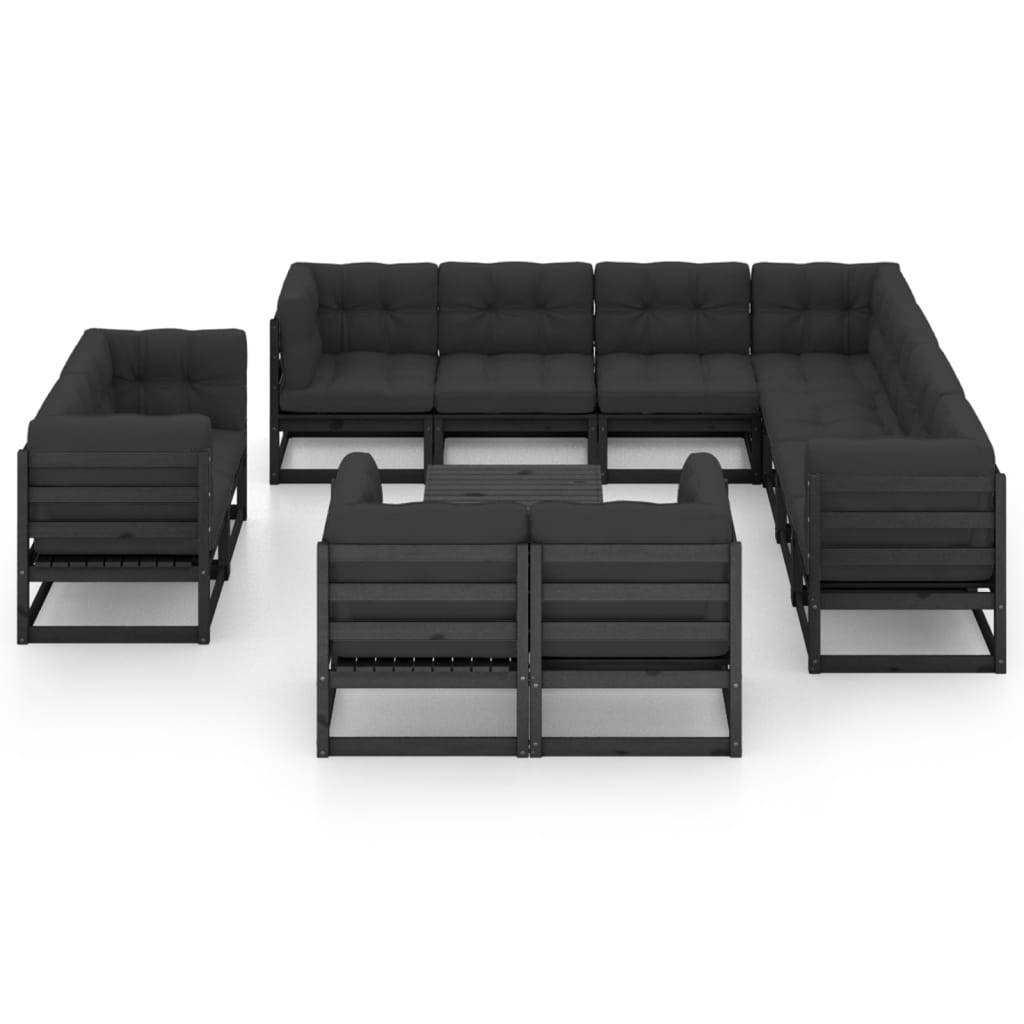 Helloshop26 - Salon de jardin meuble d'extérieur ensemble de mobilier 12 pièces avec coussins noir bois de pin massif - Imagen 1