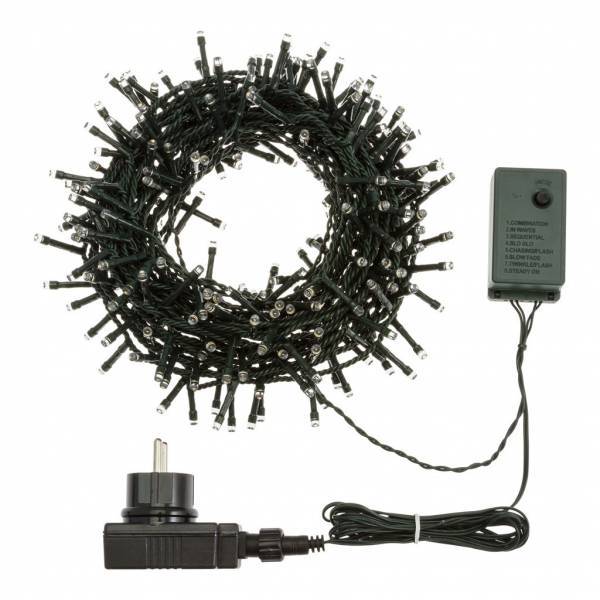 Lotti - Guirlande 8 effets blanc froid 12.5M 300 LED câble vert foncé timer IP44 extérieur Lotti - Imagen 4