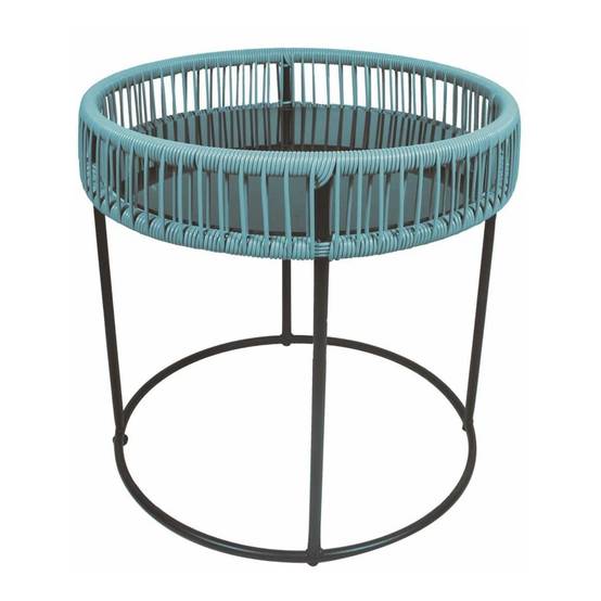 Table basse de jardin Ø50xH50cm + Plateau verre 5mm Acier et fil tressé