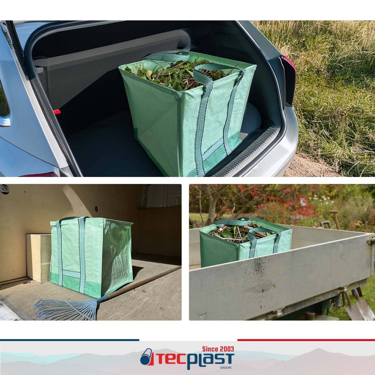 Sac à déchets renforcé 148L - SC175MU - Carré - Vert - Qualité PRO - Sac pliable et réutilisable pour transport et tri TECPLAST - Image 5